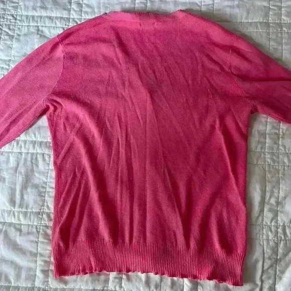 Y2k cottagecore pink cardigan gap women’s XL lightweight ruffle hems v-neck - Picture 4 of 4